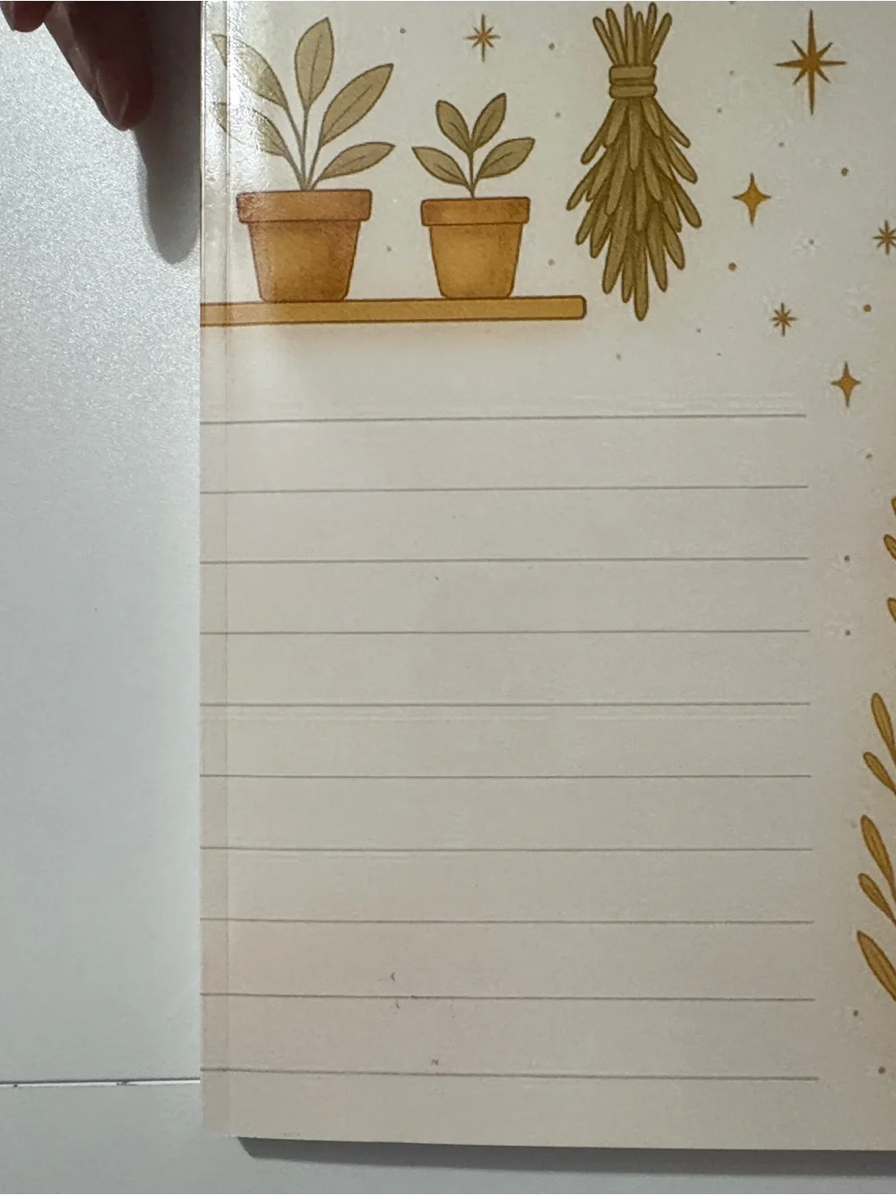 Floral Potted Plant Notepad - Gold & Cream Lined Pages